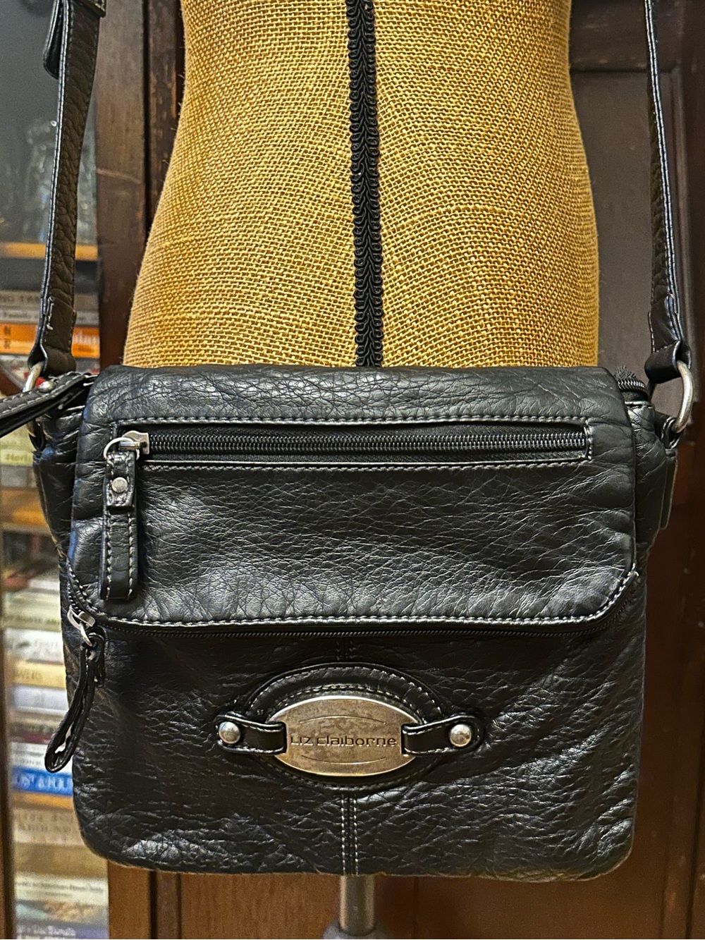 Liz Claiborne Black Faux Leather Crossbody Purse